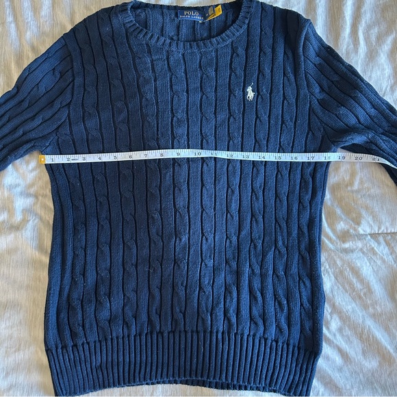 Ralph Lauren Men's 100% Cotton Cable Knit Navy Dark Blue Preppy Crewneck Sweater - Picture 4 of 7